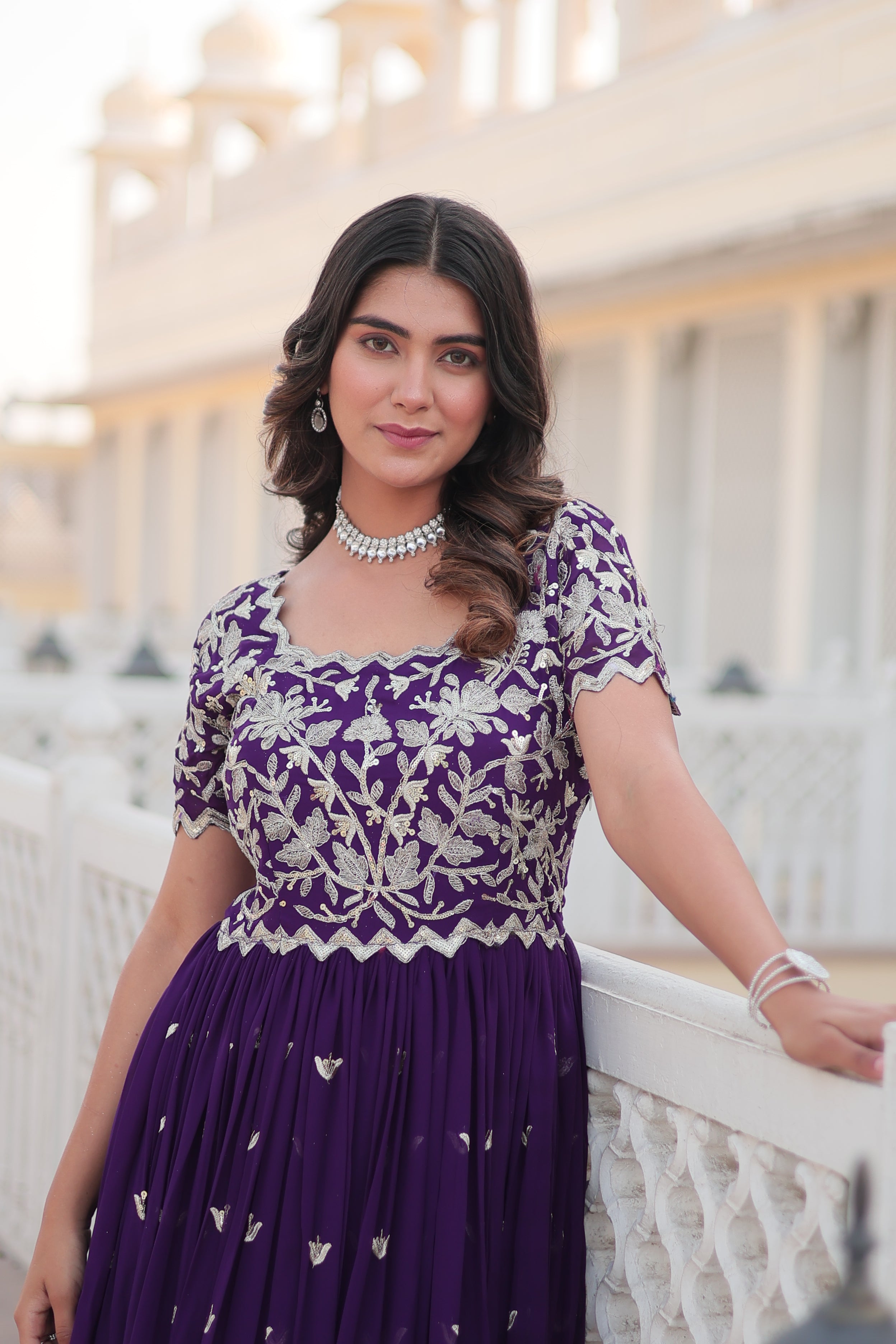 Jyoti Fashion Women's Purple Faux Blooming Codding Sequins with Embroidered Long Anarkali Dress - Distacart