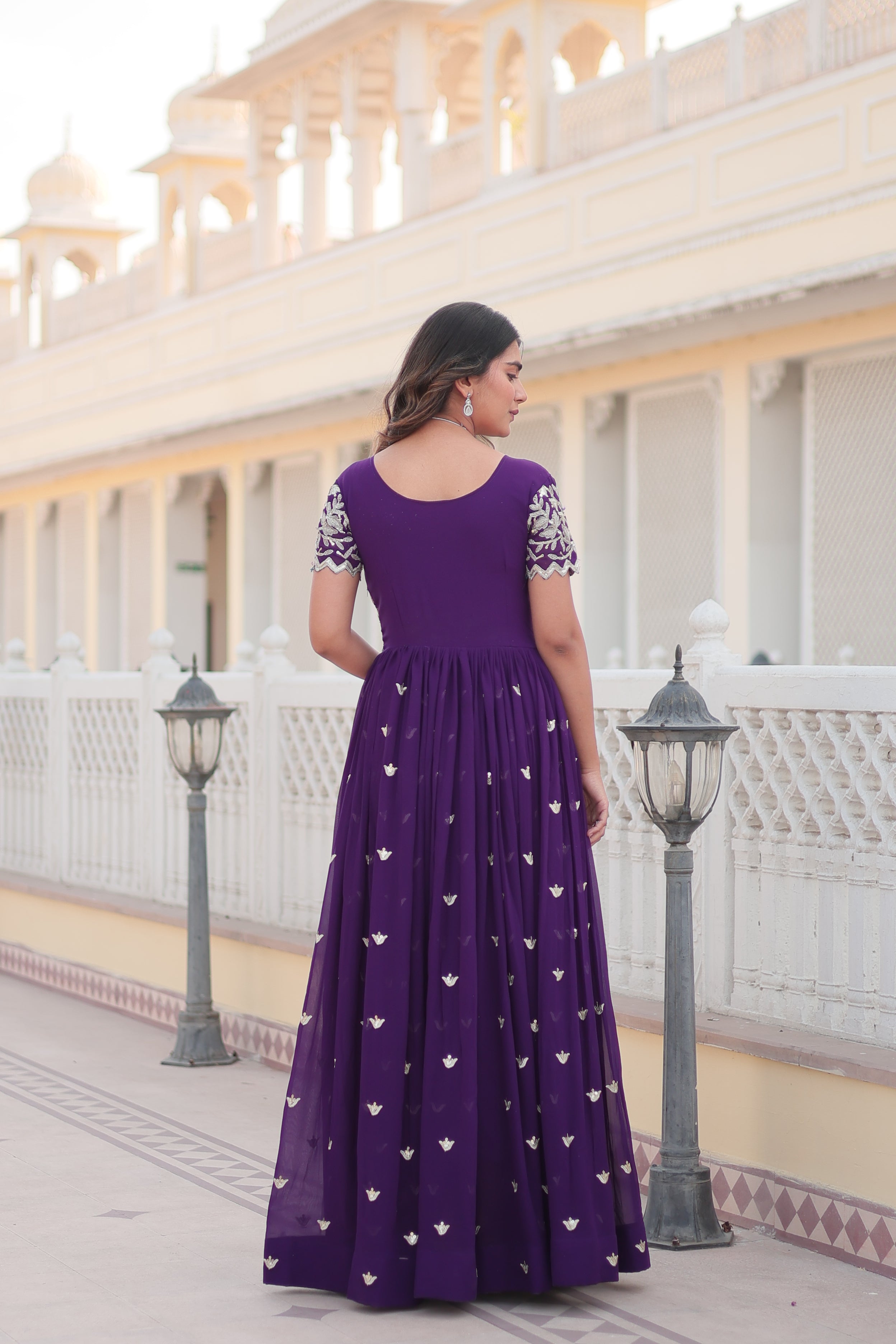 Jyoti Fashion Women's Purple Faux Blooming Codding Sequins with Embroidered Long Anarkali Dress - Distacart