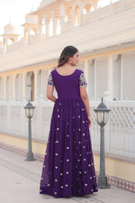Thumbnail for Jyoti Fashion Women's Purple Faux Blooming Codding Sequins with Embroidered Long Anarkali Dress - Distacart