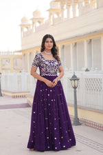 Thumbnail for Jyoti Fashion Women's Purple Faux Blooming Codding Sequins with Embroidered Long Anarkali Dress - Distacart