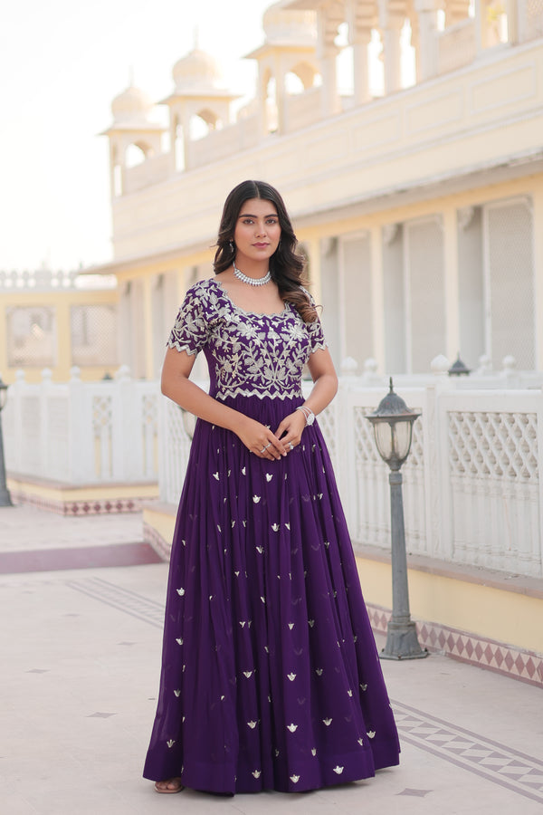 Jyoti Fashion Women's Purple Faux Blooming Codding Sequins with Embroidered Long Anarkali Dress - Distacart
