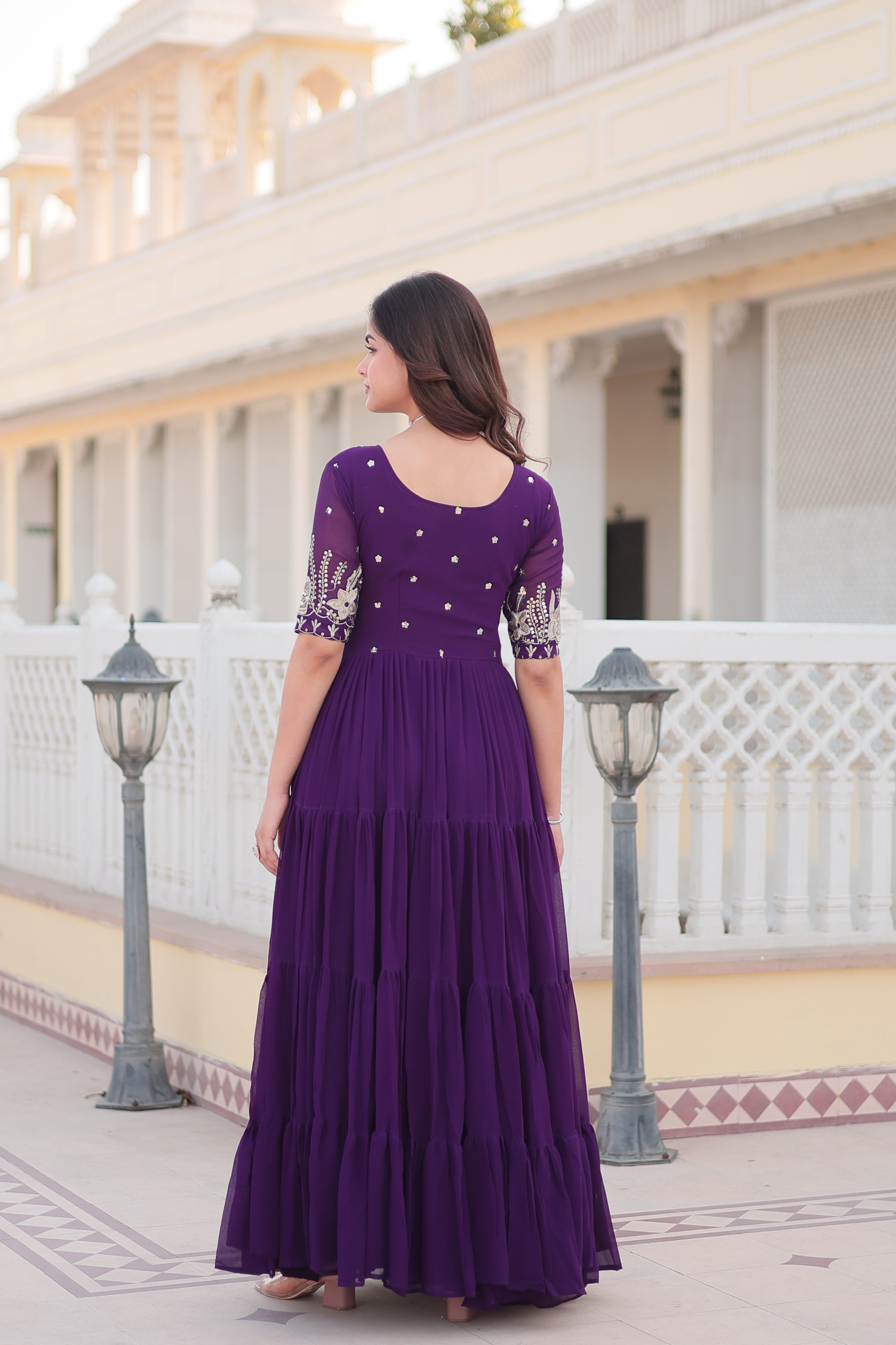 Jyoti Fashion Women's Purple Faux Blooming Sequins with Zari Embroidered Long Anarkali Dress - Distacart