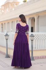 Thumbnail for Jyoti Fashion Women's Purple Faux Blooming Sequins with Zari Embroidered Long Anarkali Dress - Distacart