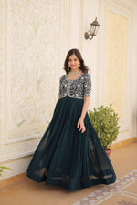 Thumbnail for Jyoti Fashion Women's Rama Faux Blooming Sequins with Zari Embroidered Long Anarkali Dress - Distacart