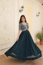 Thumbnail for Jyoti Fashion Women's Rama Faux Blooming Sequins with Zari Embroidered Long Anarkali Dress - Distacart
