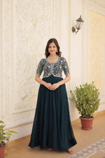Thumbnail for Jyoti Fashion Women's Rama Faux Blooming Sequins with Zari Embroidered Long Anarkali Dress - Distacart