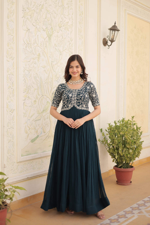 Jyoti Fashion Women's Rama Faux Blooming Sequins with Zari Embroidered Long Anarkali Dress - Distacart