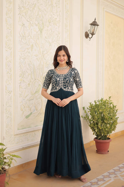 Jyoti Fashion Women's Rama Faux Blooming Sequins with Zari Embroidered Long Anarkali Dress - Distacart