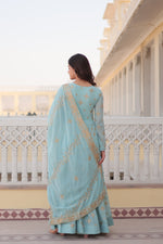 Thumbnail for Jyoti Fashion Women's Sky Blue Faux Georgette Sequins with Zari Embroidered Anarkali Kurta with Dupatta - Distacart