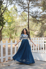 Thumbnail for Jyoti Fashion Women's Rama Faux Blooming Sequins with Zari Embroidered Long Anarkali Dress - Distacart
