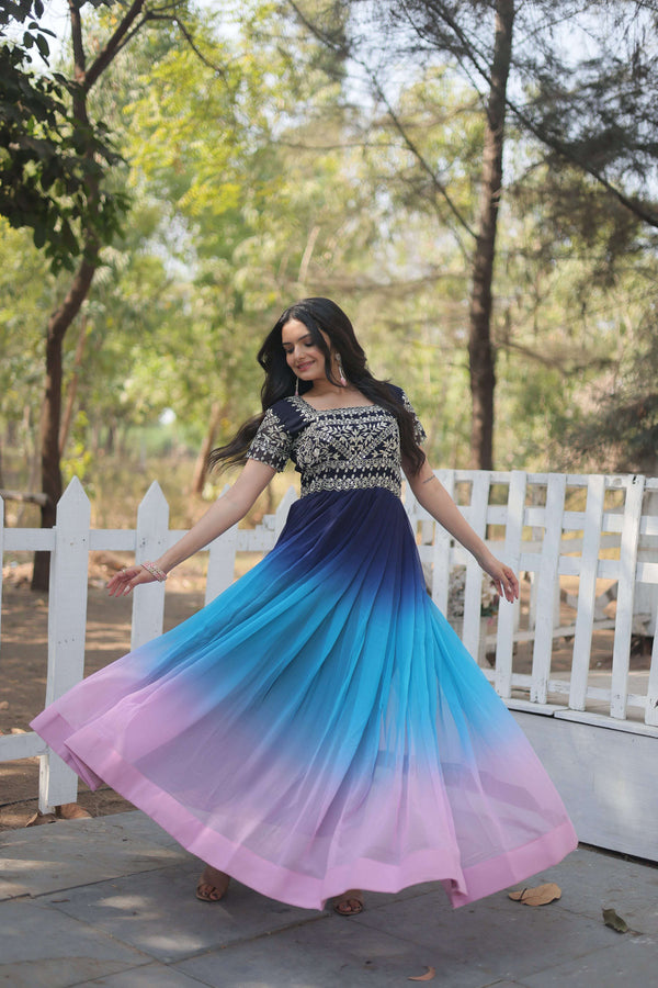 Jyoti Fashion Women's Multicolor Faux Blooming Sequins with Zari Embroidered Long Anarkali Dress - Distacart