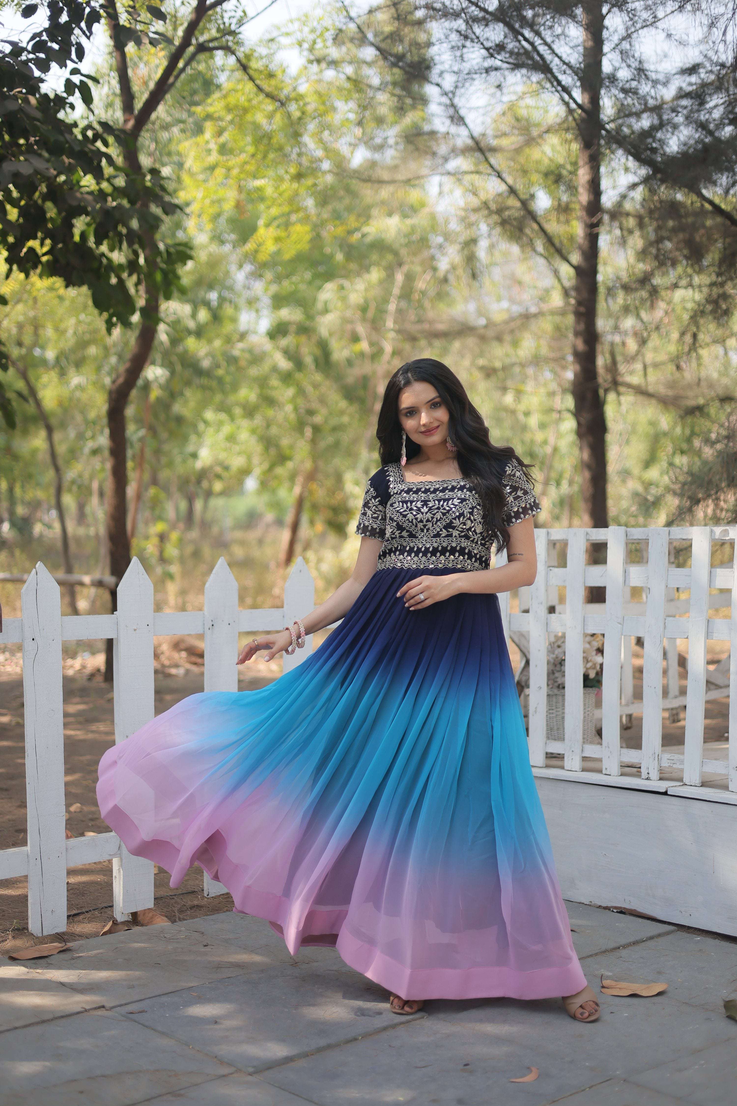 Jyoti Fashion Women's Multicolor Faux Blooming Sequins with Zari Embroidered Long Anarkali Dress - Distacart