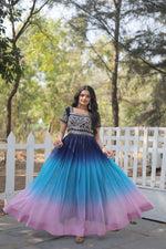 Thumbnail for Jyoti Fashion Women's Multicolor Faux Blooming Sequins with Zari Embroidered Long Anarkali Dress - Distacart