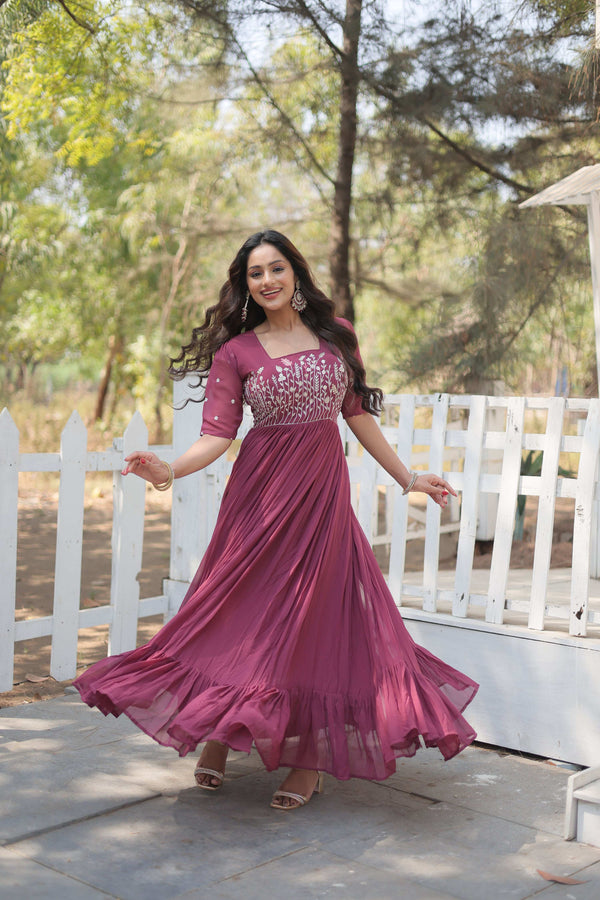 Jyoti Fashion Women's Onion Faux Georgette Sequins with Zari Embroidered Long Anarkali Dress - Distacart