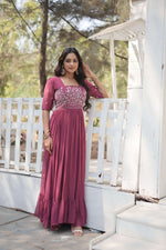 Thumbnail for Jyoti Fashion Women's Onion Faux Georgette Sequins with Zari Embroidered Long Anarkali Dress - Distacart