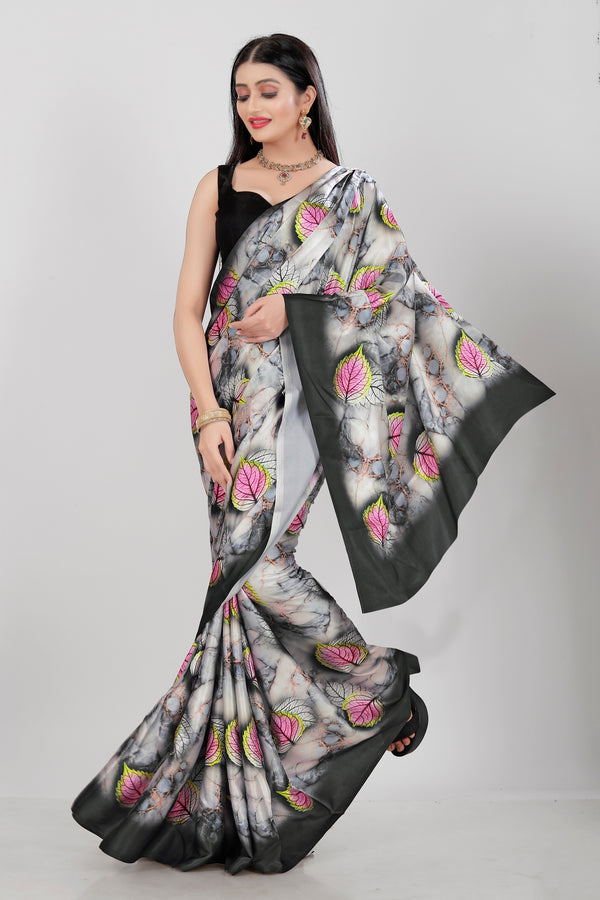 Jyoti Fashion Women's Multicolor Pure Japan Satin Digital Printed Designer Saree with Blouse - Distacart