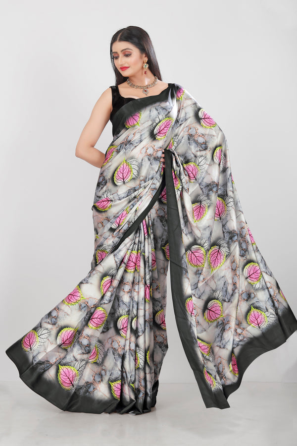 Jyoti Fashion Women's Multicolor Pure Japan Satin Digital Printed Designer Saree with Blouse - Distacart