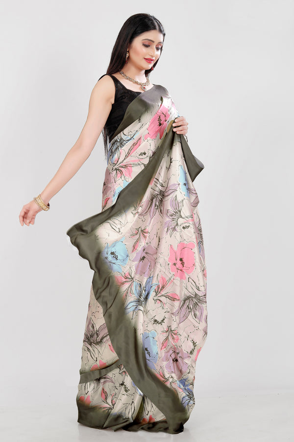 Jyoti Fashion Women's Multicolor Pure Japan Satin Digital Printed Designer Saree with Blouse - Distacart