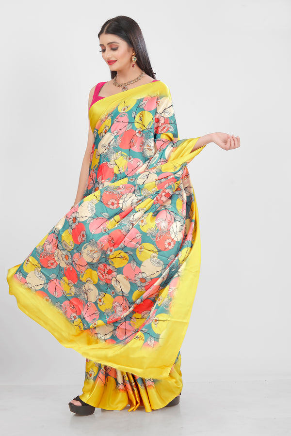 Jyoti Fashion Women's Multicolor Pure Japan Satin Digital Printed Designer Saree with Blouse - Distacart