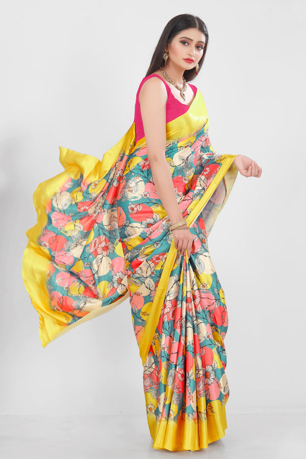 Jyoti Fashion Women's Multicolor Pure Japan Satin Digital Printed Designer Saree with Blouse - Distacart