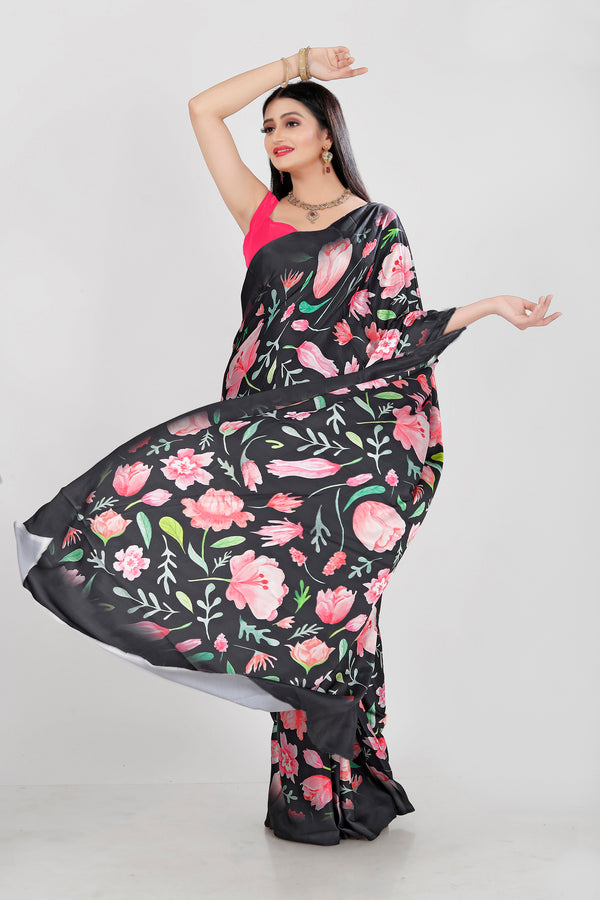 Jyoti Fashion Women's Multicolor Pure Japan Satin Digital Printed Designer Saree with Blouse - Distacart