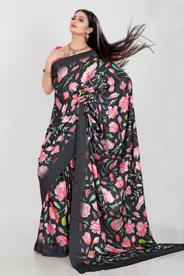 Jyoti Fashion Women's Multicolor Pure Japan Satin Digital Printed Designer Saree with Blouse - Distacart