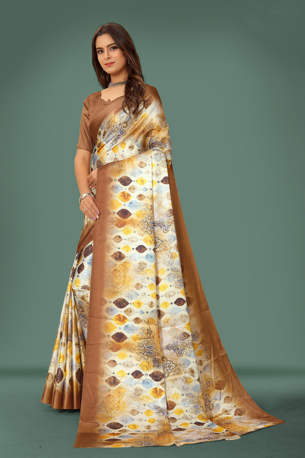 Jyoti Fashion Women's Multicolor Pure Japan Satin Digital Printed Designer Saree with Blouse - Distacart