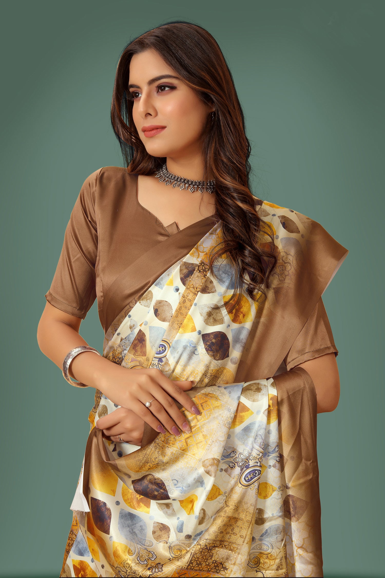 Jyoti Fashion Women's Multicolor Pure Japan Satin Digital Printed Designer Saree with Blouse - Distacart