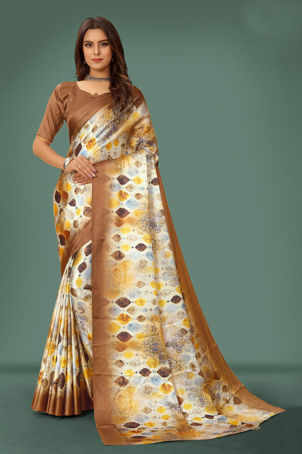 Jyoti Fashion Women's Multicolor Pure Japan Satin Digital Printed Designer Saree with Blouse - Distacart