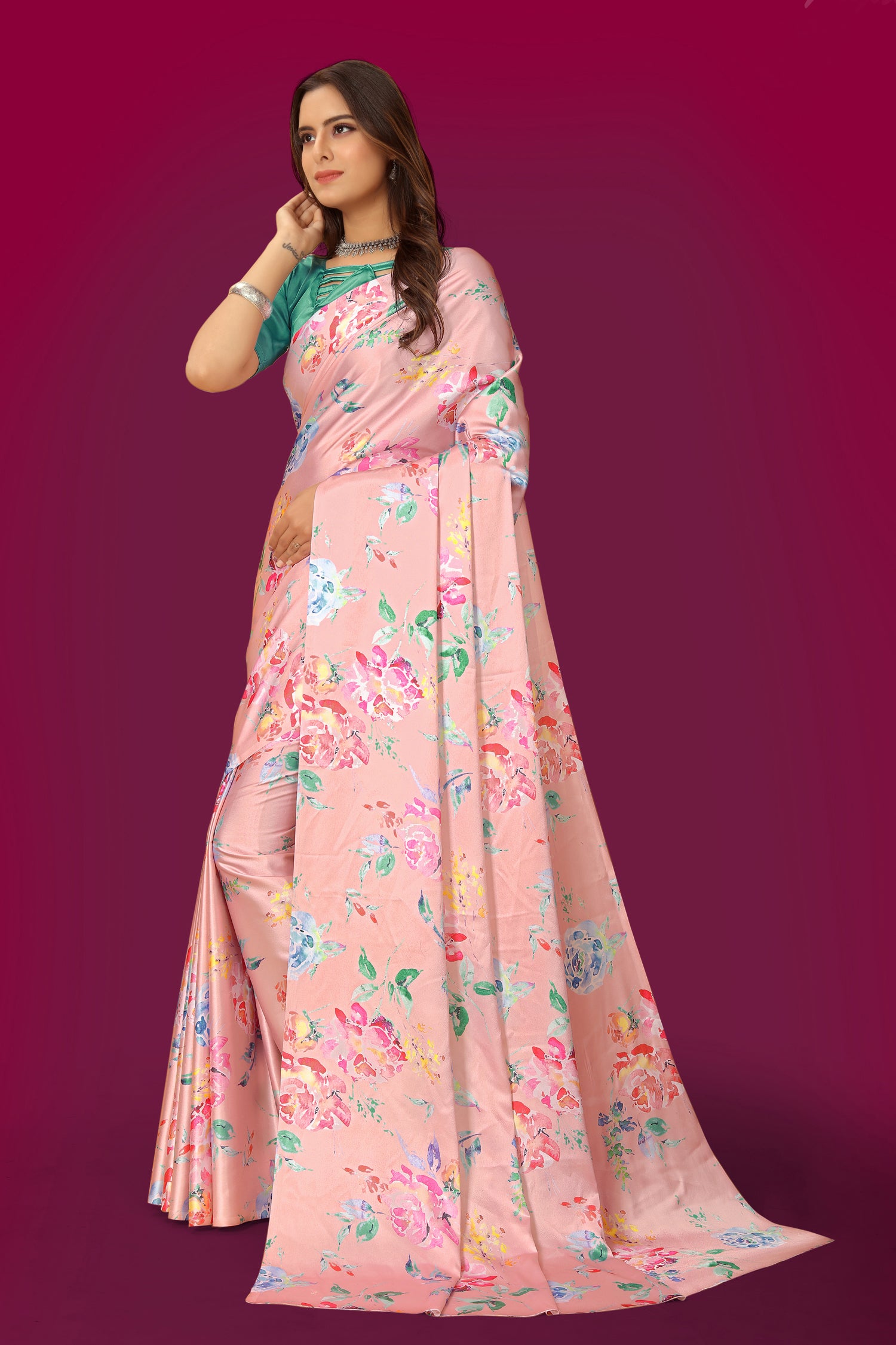 Jyoti Fashion Women's Multicolor Pure Japan Satin Digital Printed Designer Saree with Blouse - Distacart