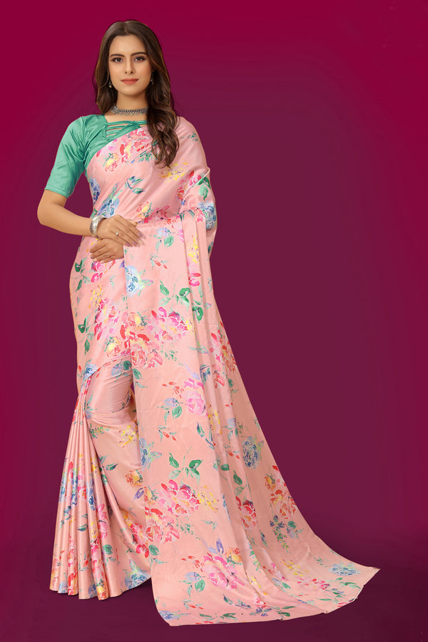 Jyoti Fashion Women's Multicolor Pure Japan Satin Digital Printed Designer Saree with Blouse - Distacart