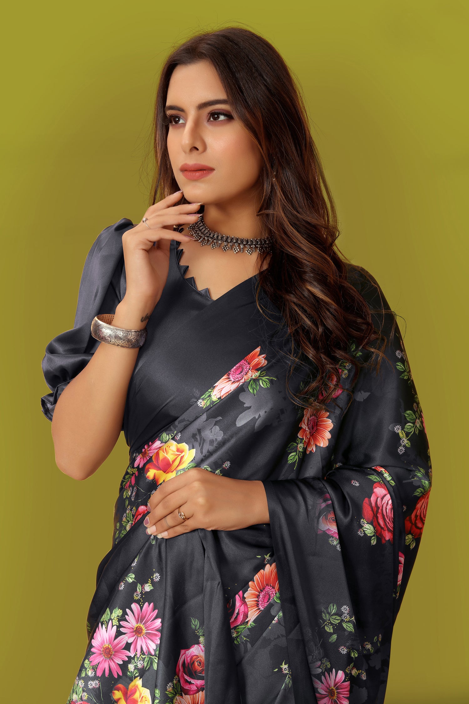 Jyoti Fashion Women's Multicolor Pure Japan Satin Digital Printed Designer Saree with Blouse - Distacart