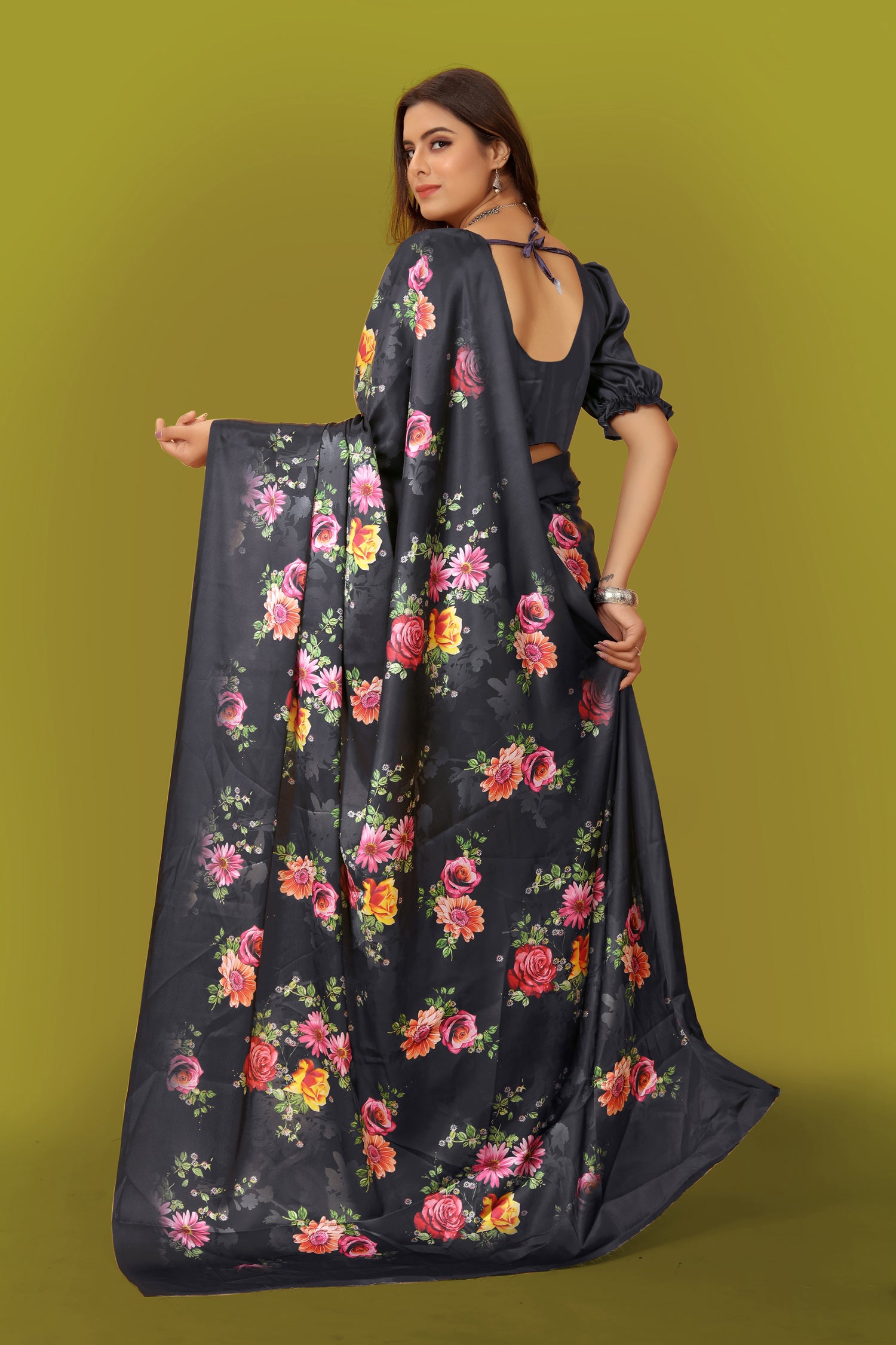 Jyoti Fashion Women's Multicolor Pure Japan Satin Digital Printed Designer Saree with Blouse - Distacart