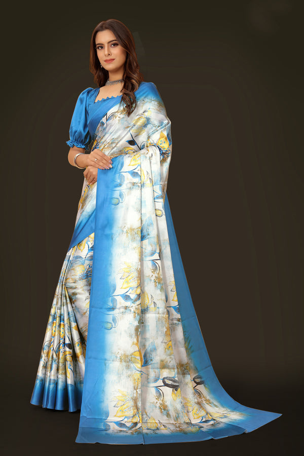 Jyoti Fashion Women's Multicolor Pure Japan Satin Digital Printed Designer Saree with Blouse - Distacart