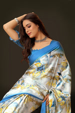 Thumbnail for Jyoti Fashion Women's Multicolor Pure Japan Satin Digital Printed Designer Saree with Blouse - Distacart