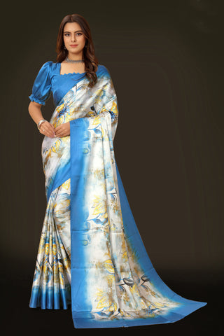 Jyoti Fashion Women's Multicolor Pure Japan Satin Digital Printed Designer Saree with Blouse - Distacart