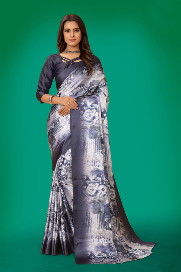 Jyoti Fashion Women's Multicolor Pure Japan Satin Digital Printed Designer Saree with Blouse - Distacart