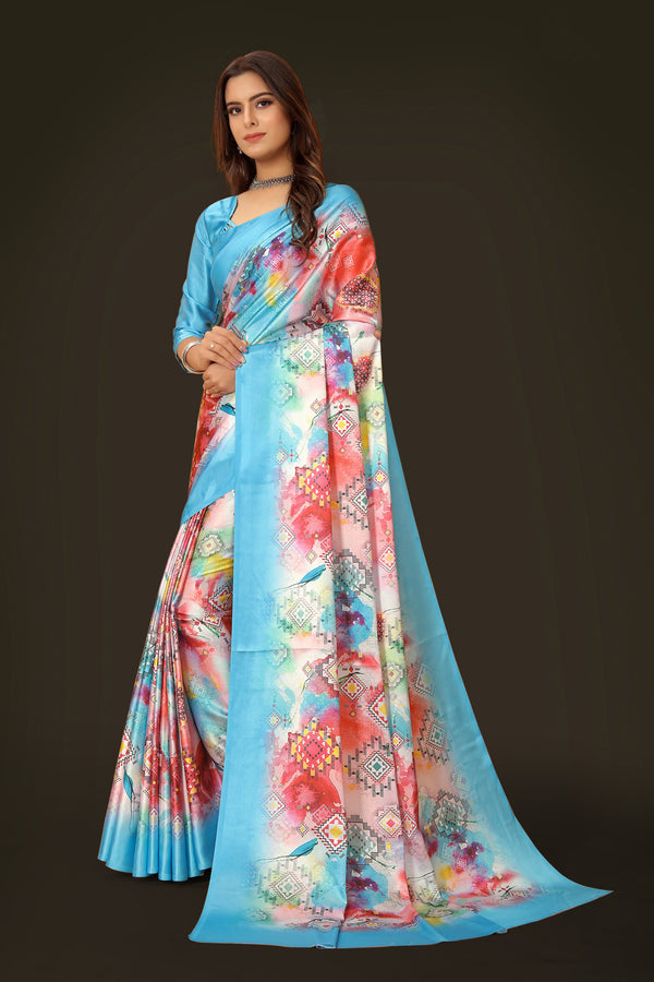 Jyoti Fashion Women's Multicolor Pure Japan Satin Digital Printed Designer Saree with Blouse - Distacart