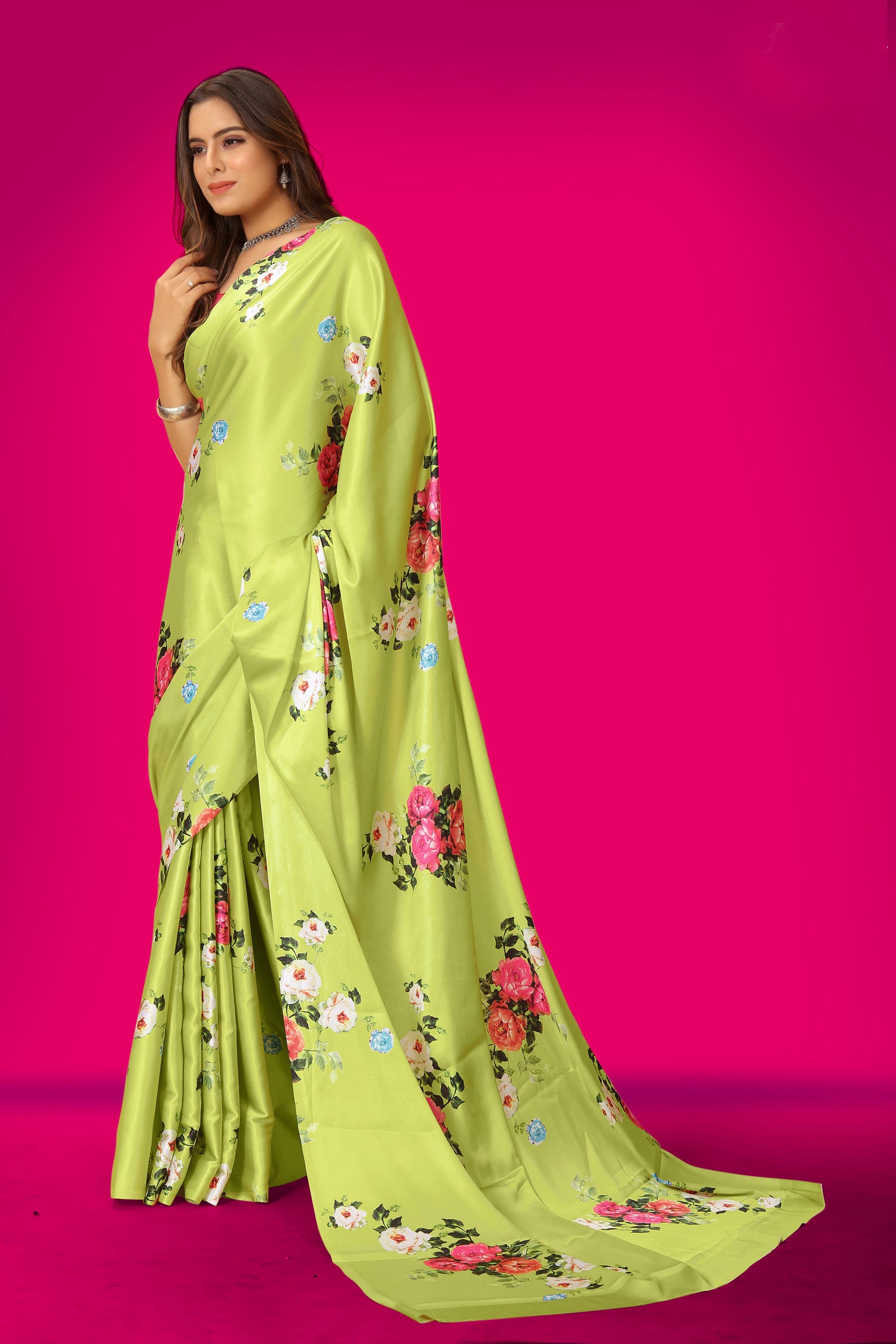 Jyoti Fashion Women's Multicolor Pure Japan Satin Digital Printed Designer Saree with Blouse - Distacart