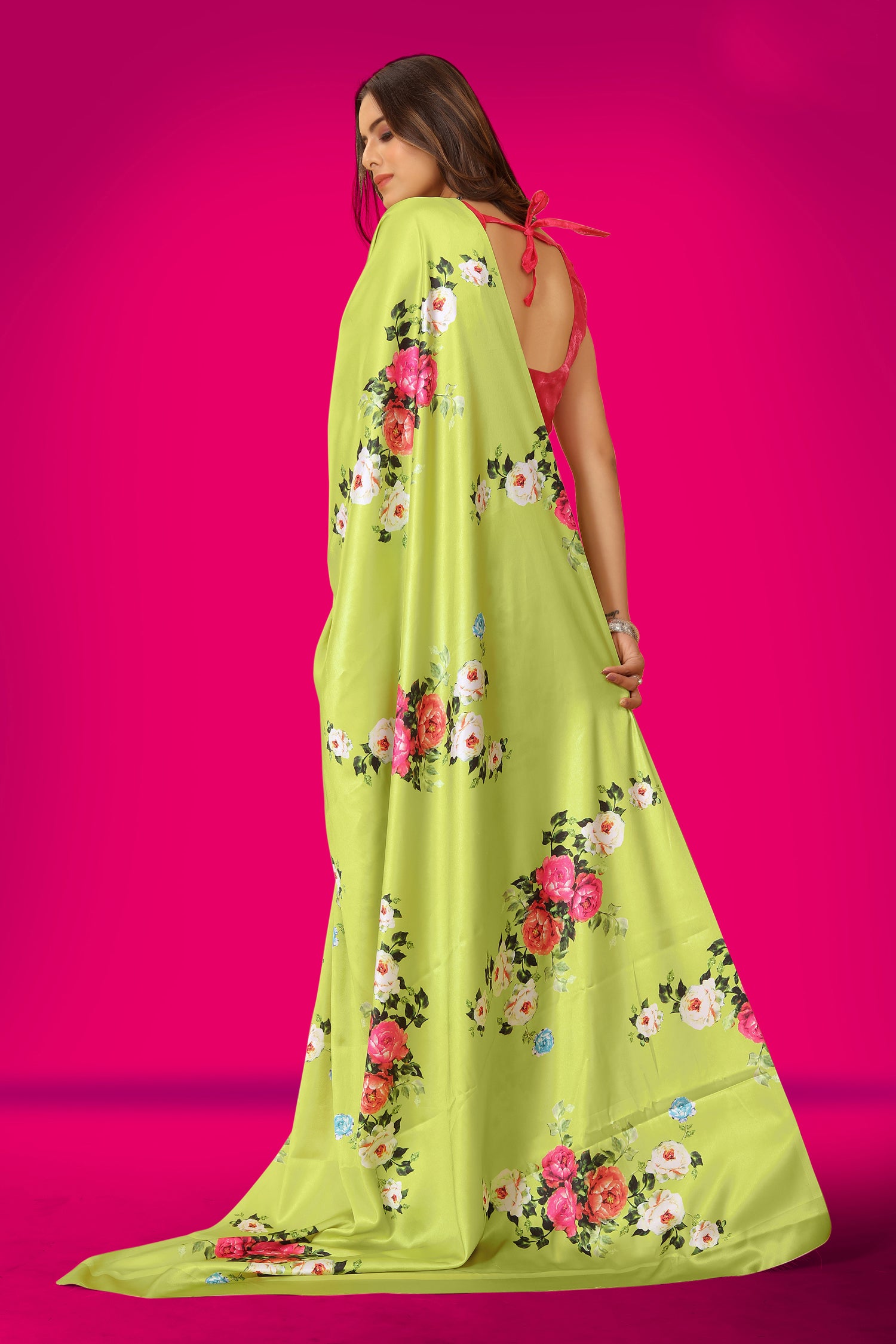 Jyoti Fashion Women's Multicolor Pure Japan Satin Digital Printed Designer Saree with Blouse - Distacart
