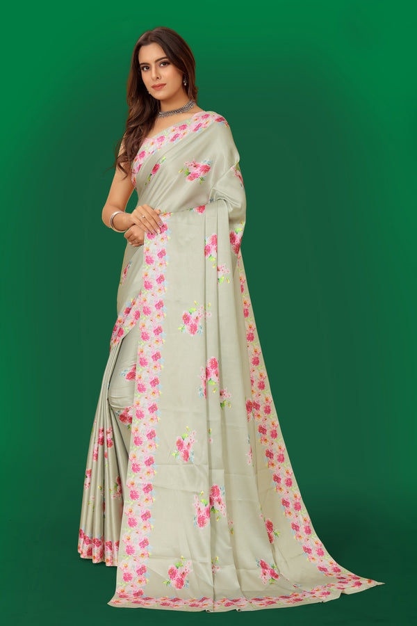 Jyoti Fashion Women's Multicolor Pure Japan Satin Digital Printed Designer Saree with Blouse - Distacart