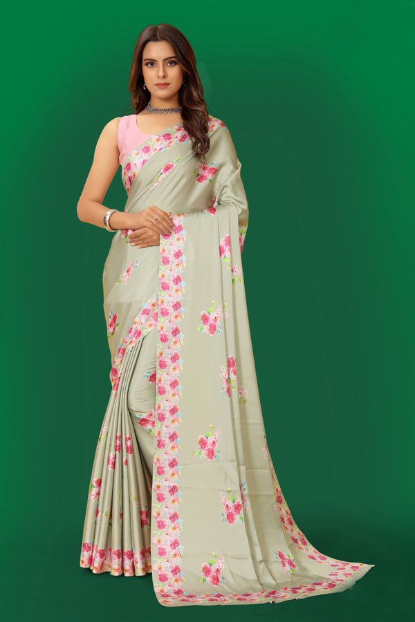 Jyoti Fashion Women's Multicolor Pure Japan Satin Digital Printed Designer Saree with Blouse - Distacart