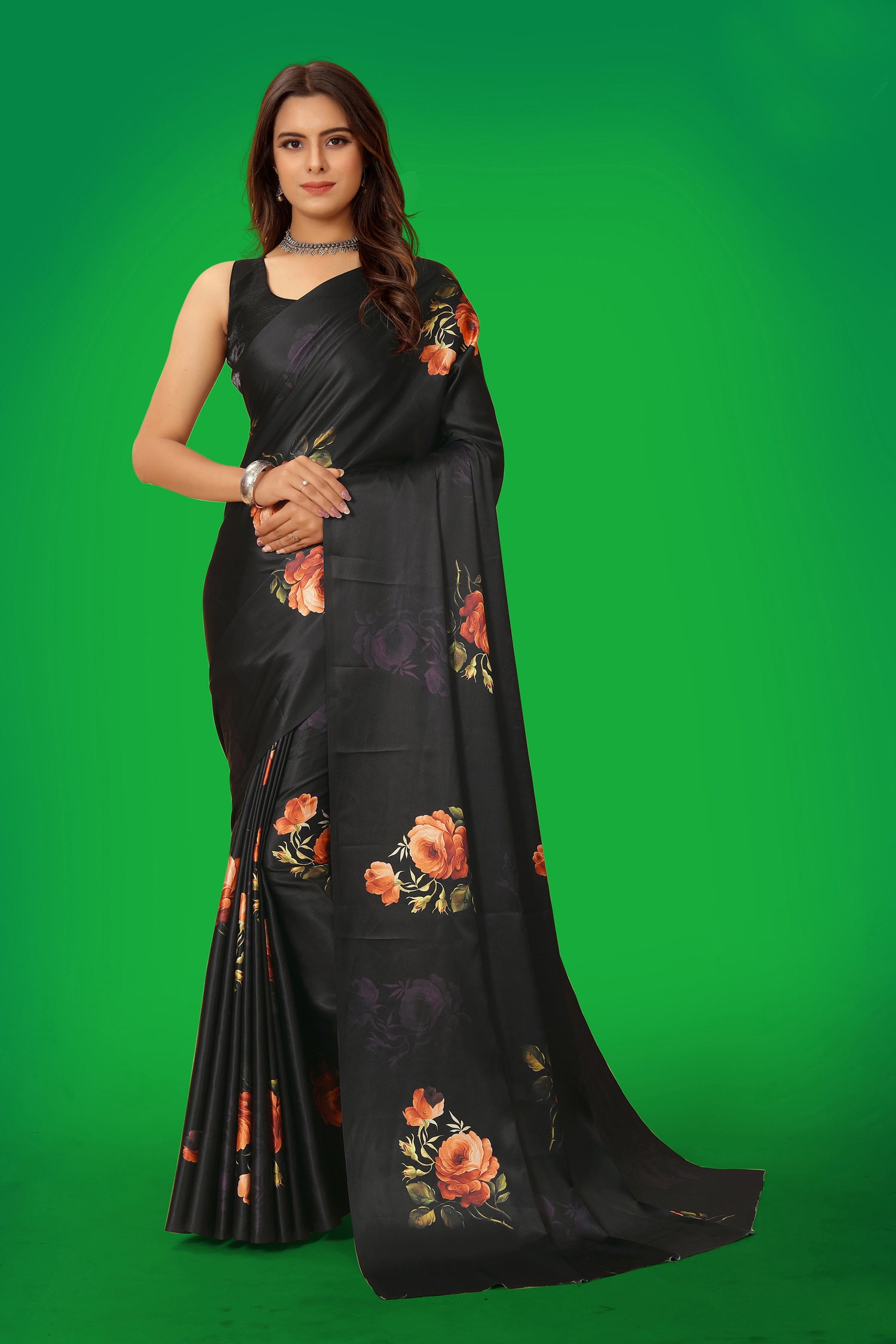 Jyoti Fashion Women's Multicolor Pure Japan Satin Digital Printed Designer Saree with Blouse - Distacart