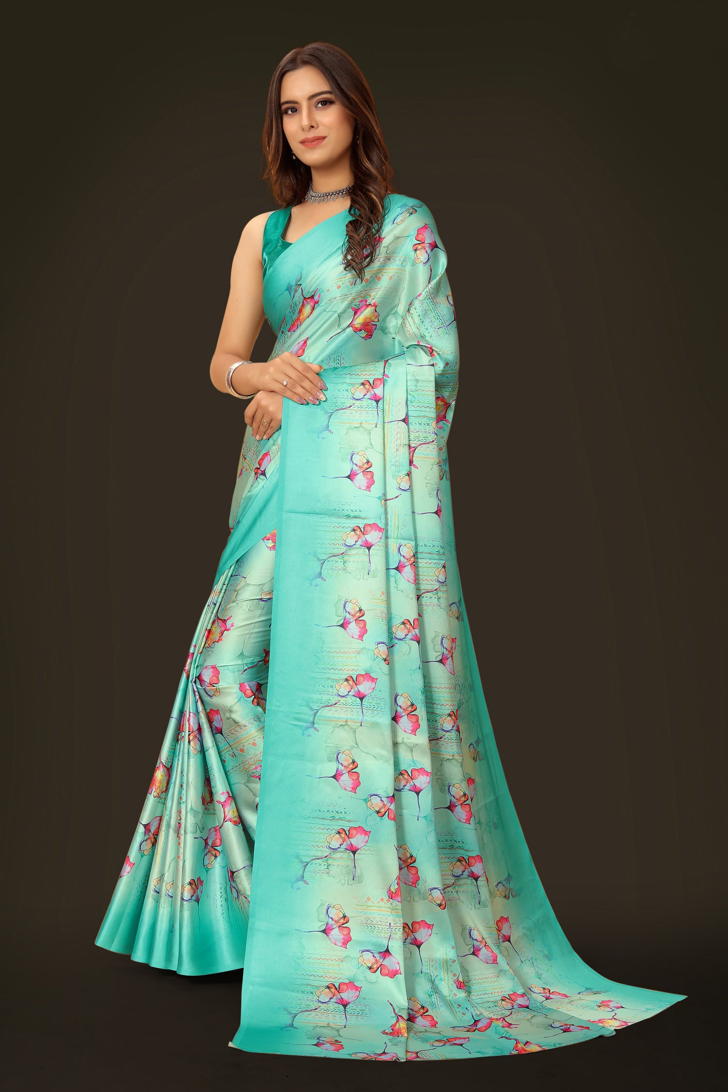 Jyoti Fashion Women's Multicolor Pure Japan Satin Digital Printed Designer Saree with Blouse - Distacart