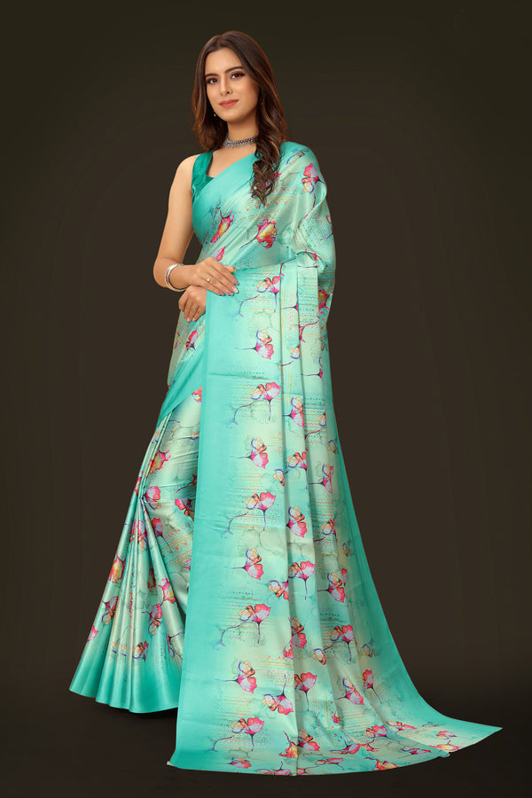 Jyoti Fashion Women's Multicolor Pure Japan Satin Digital Printed Designer Saree with Blouse - Distacart