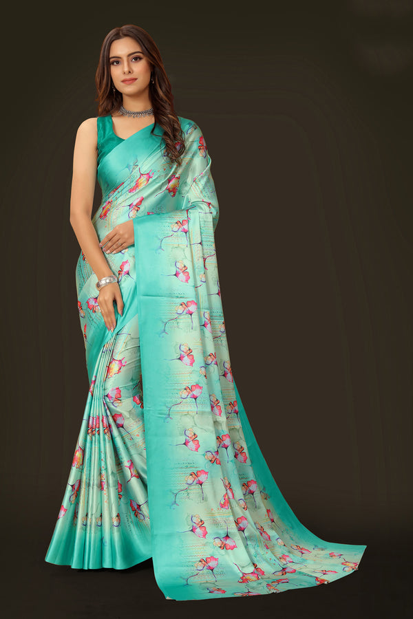 Jyoti Fashion Women's Multicolor Pure Japan Satin Digital Printed Designer Saree with Blouse - Distacart