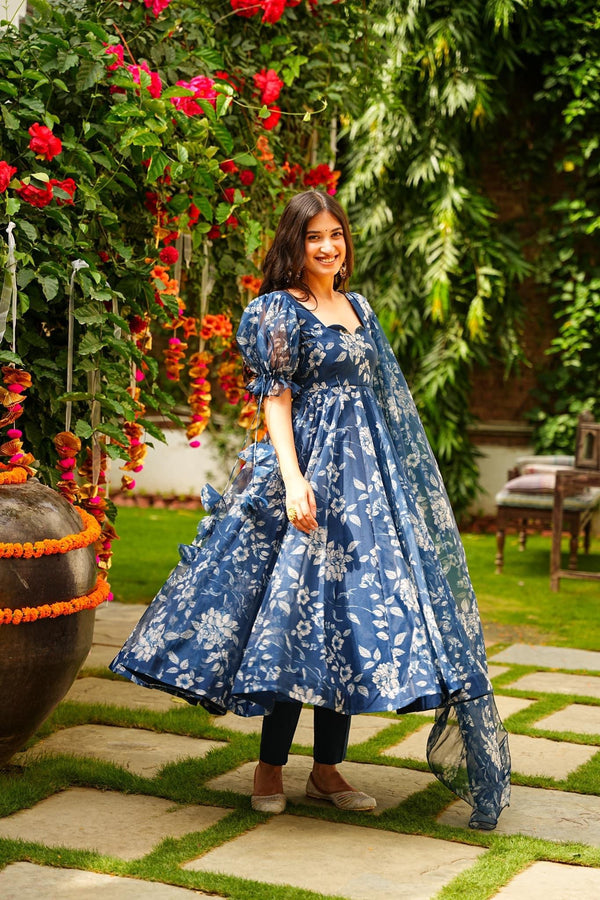 Jyoti Fashion Women's Navy Blue Tabby Silk Heavy Digital Printed Kurta Set - Distacart