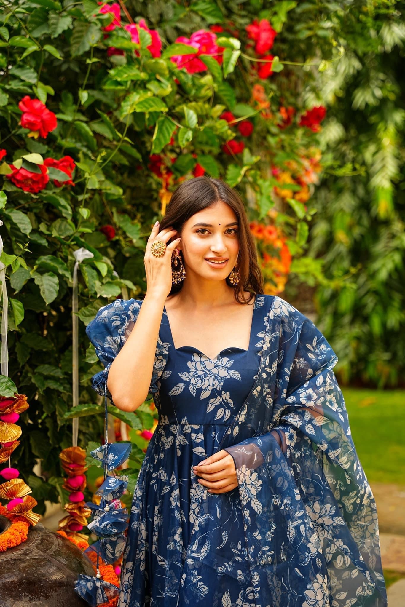 Jyoti Fashion Women's Navy Blue Tabby Silk Heavy Digital Printed Kurta Set - Distacart
