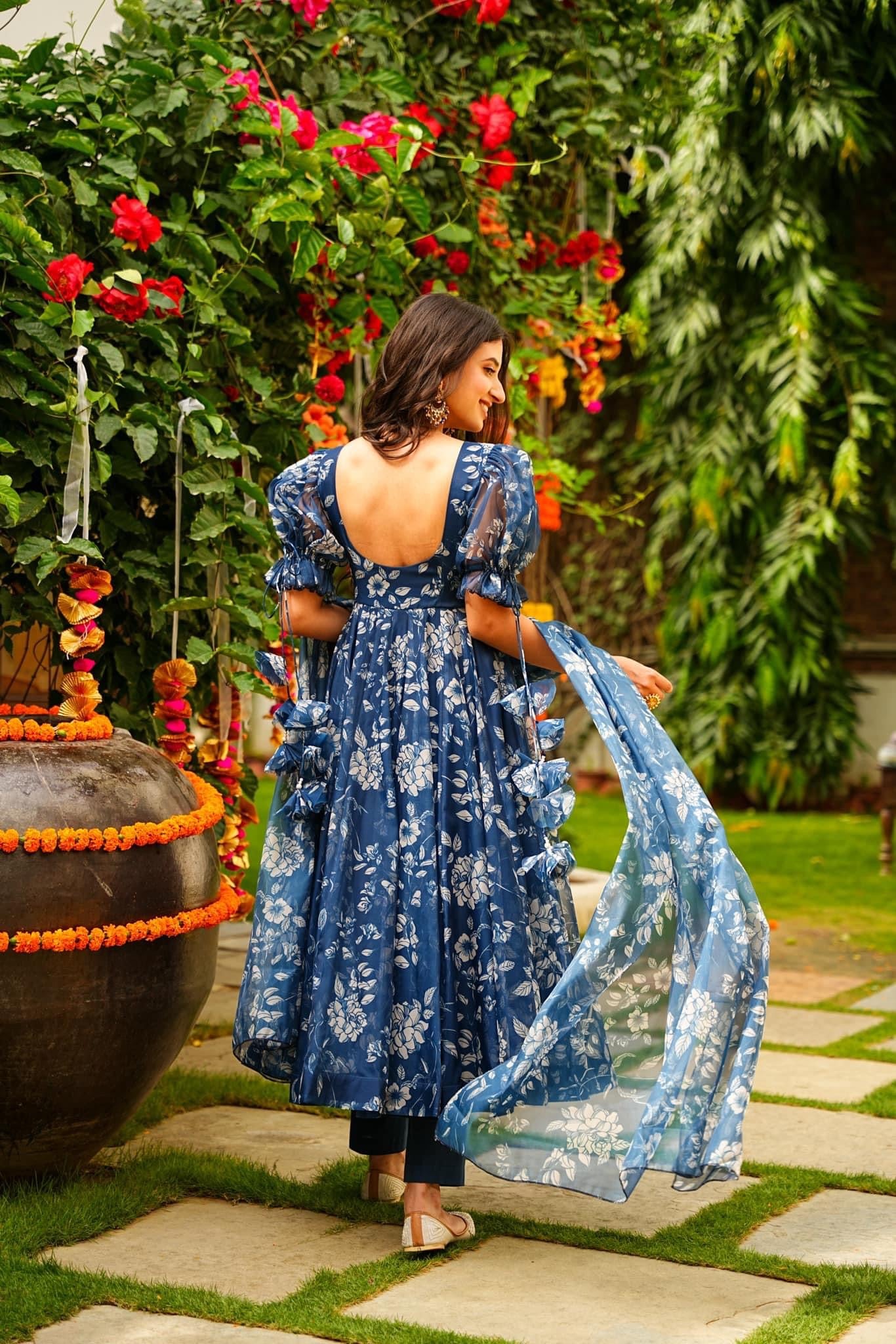 Jyoti Fashion Women's Navy Blue Tabby Silk Heavy Digital Printed Kurta Set - Distacart