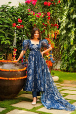 Thumbnail for Jyoti Fashion Women's Navy Blue Tabby Silk Heavy Digital Printed Kurta Set - Distacart